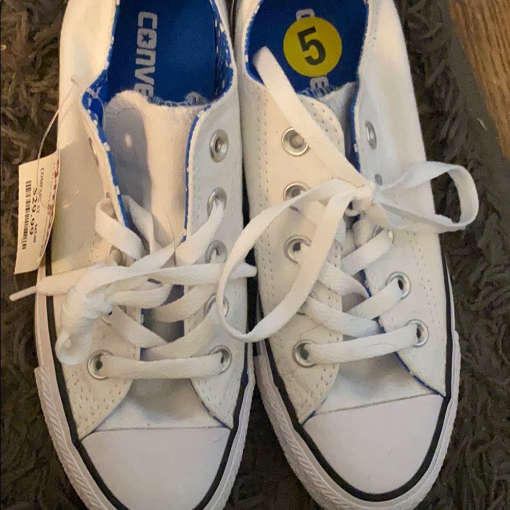 Brand new White and blue Converse